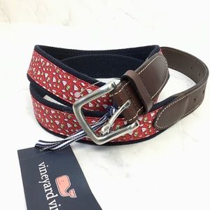 Vineyard Vines Olive Martini Belt Red Blue Leather
